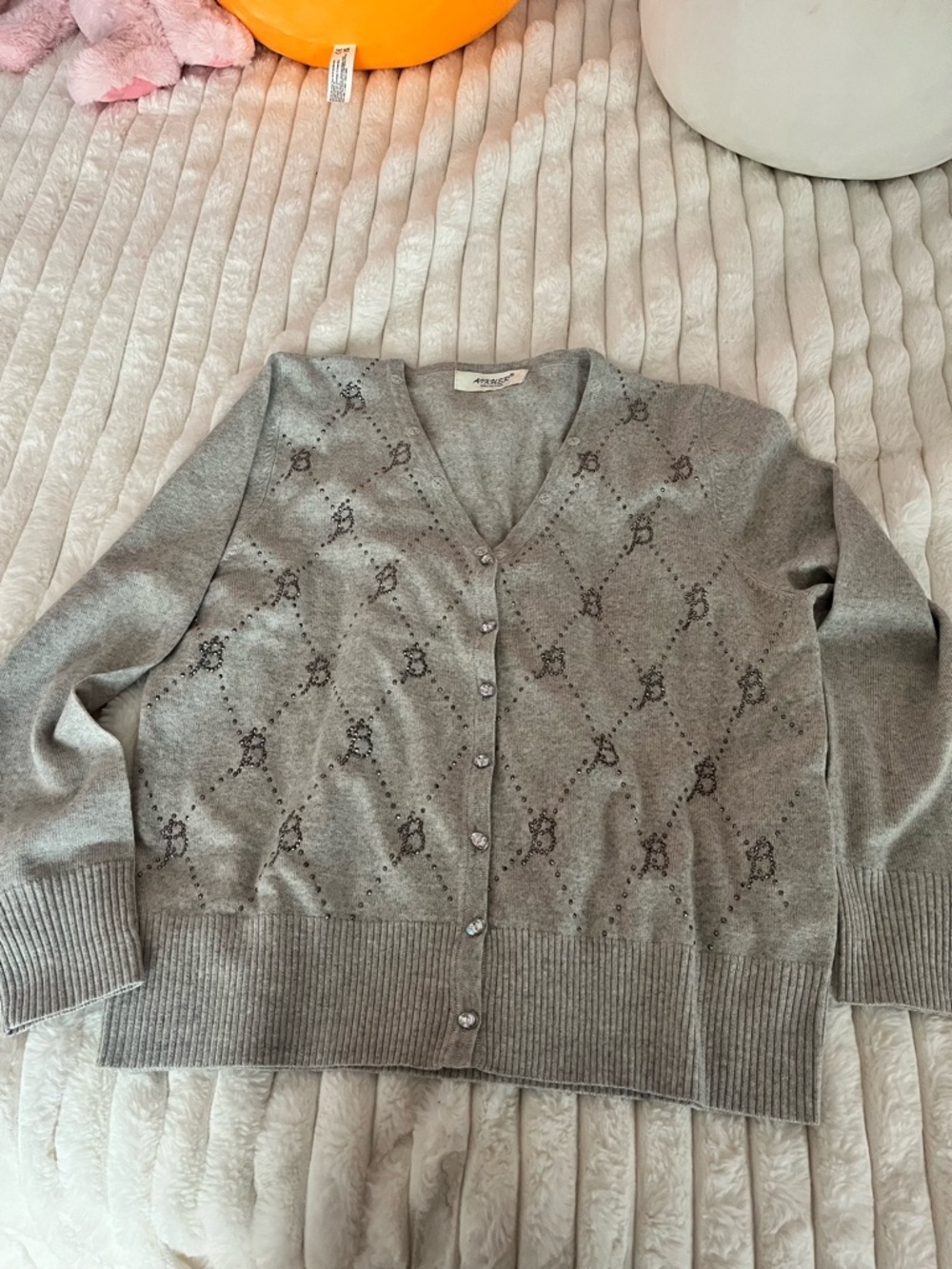 Classic Gray V‑Neck Button Cardigan with Subtle Pattern